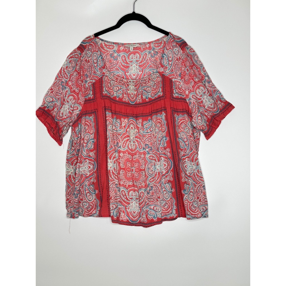 Lucky‎ Brand 2X/2G Red Paisley Print Top Blouse 2X Gauzy Boho Flowy Fairycore